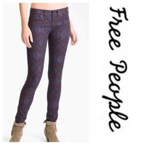 Free People Purple Aztec Boho Skinny Jeans Size 4